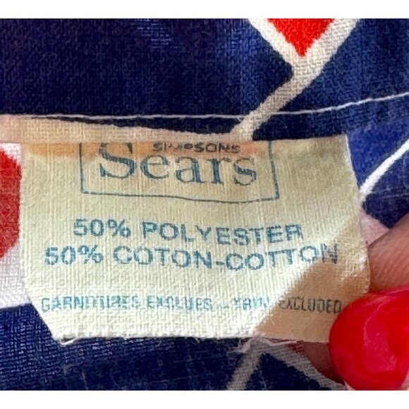 Vintage 70s flat / top sheet, red white blue geometric shapes, Sears, twin size - Picture 5 of 9